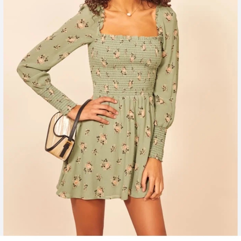 Reformation Kelli Floral Smocked Mini Dress Medium